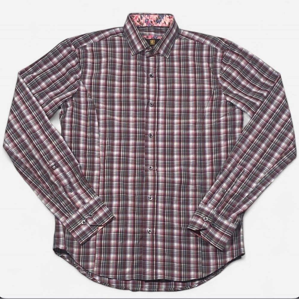 Giovanni Testi Men’s Plaid Button Down Shirt Red and Black Size Small